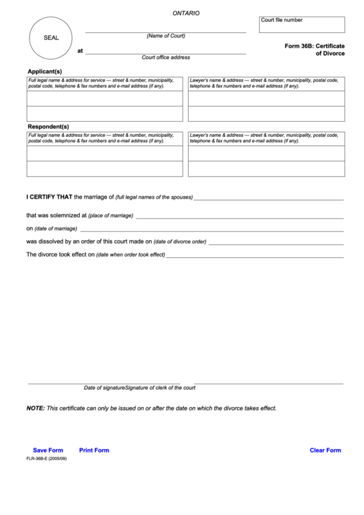 Fillable Certificate Of Divorce Printable pdf