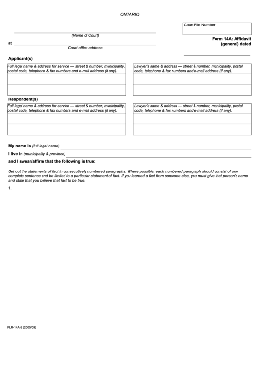 Fillable Form 14a: Affidavit (General) Dated Printable pdf