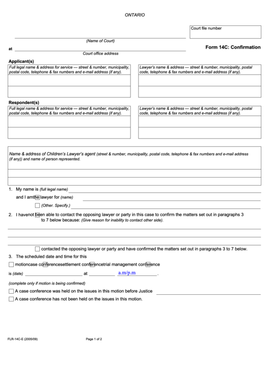 Fillable Form 14c: Confirmation (Ontario Court) Printable pdf