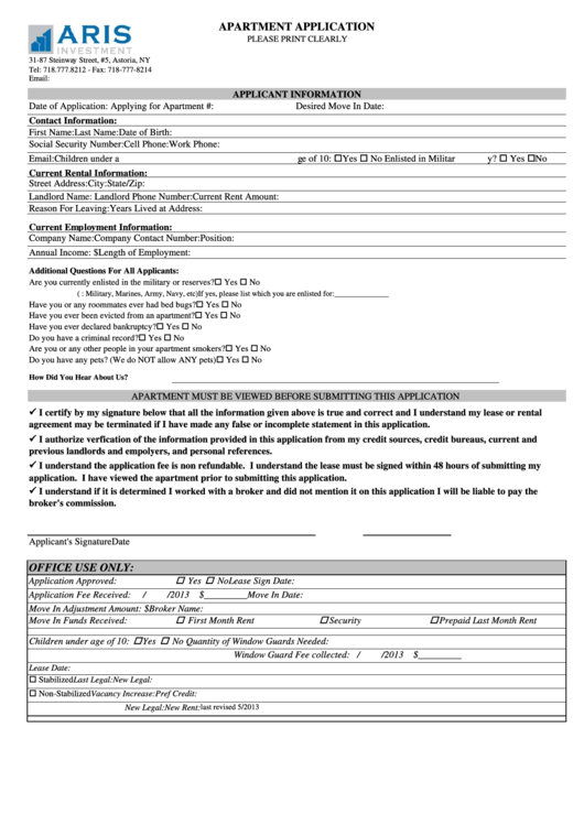 Apartment Application Form