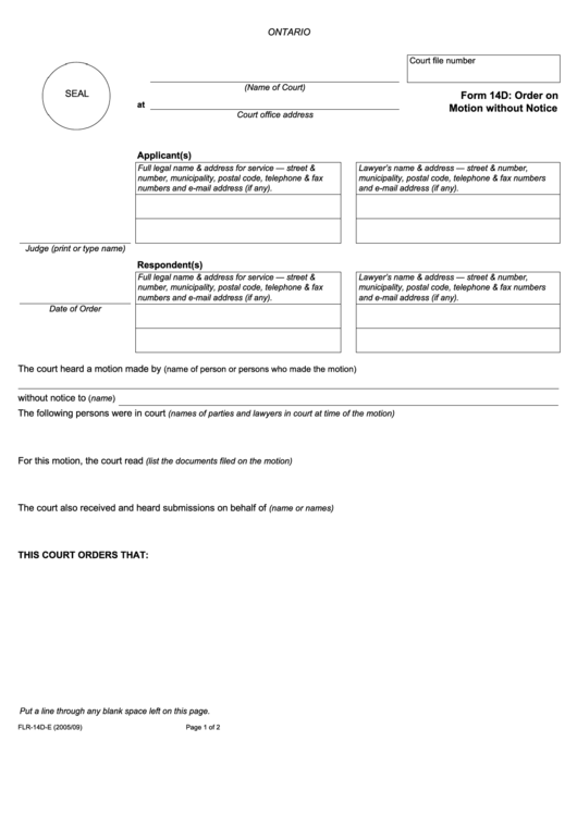 Fillable Order On Motion Without Notice Printable pdf