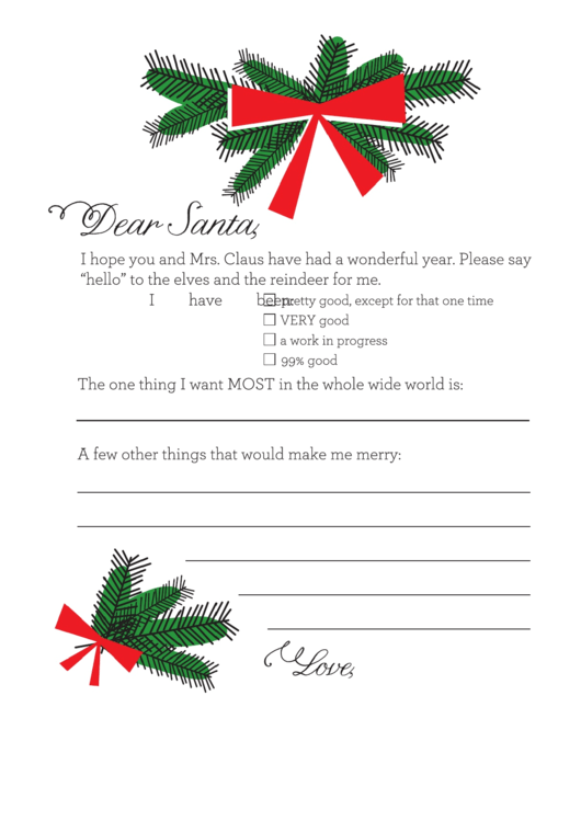 Dear Santa Christmas Wishes Letter Template Printable pdf