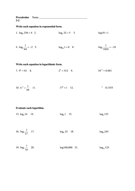 Exponential Form Worksheet printable pdf download