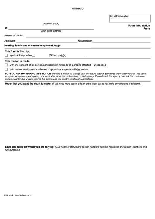 Fillable Form 14b - Motion Form - Ontario Printable pdf