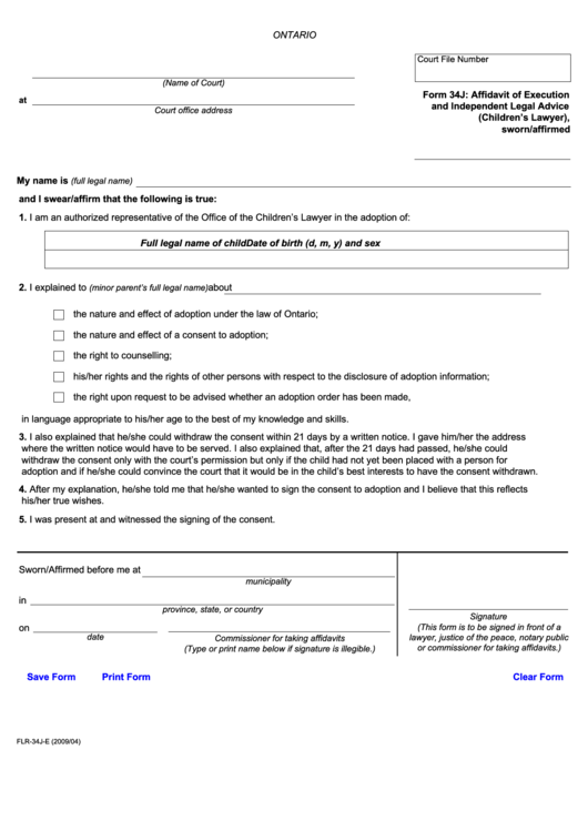 Fillable Affidavit Of Execution And Independent Legal Advice Printable pdf
