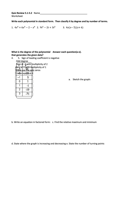 Write Each Polynomial In Standard Form Printable pdf