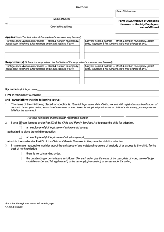Fillable Affidavit Of Adoption Printable pdf