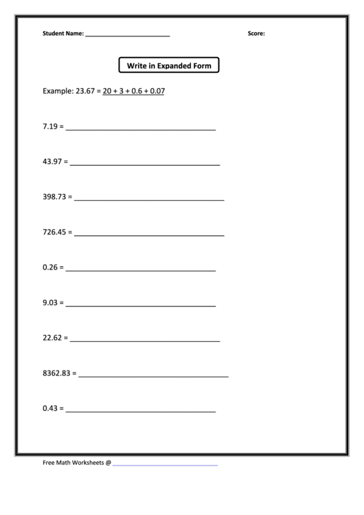 Expanded Form printable pdf download