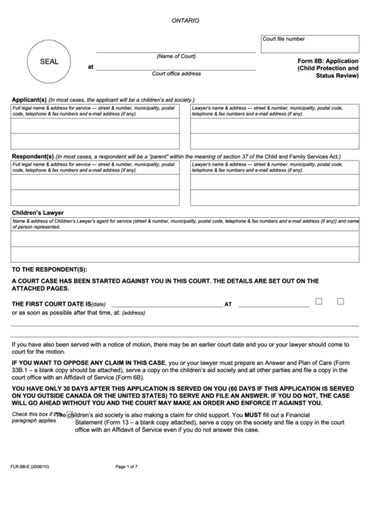 Fillable Application Child Protection And Status Review Printable pdf