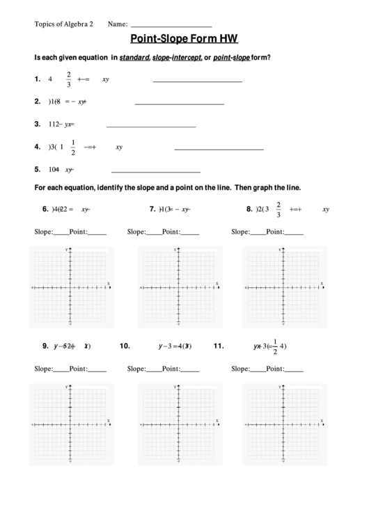 Point Slope Form Hw Printable pdf