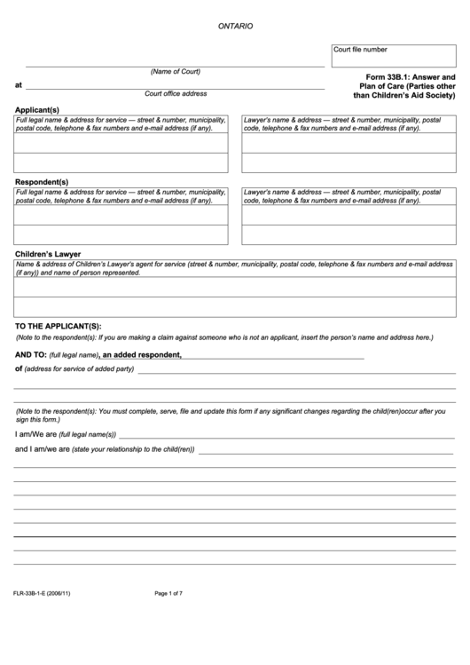 Fillable Answer And Plan Of Care Printable pdf