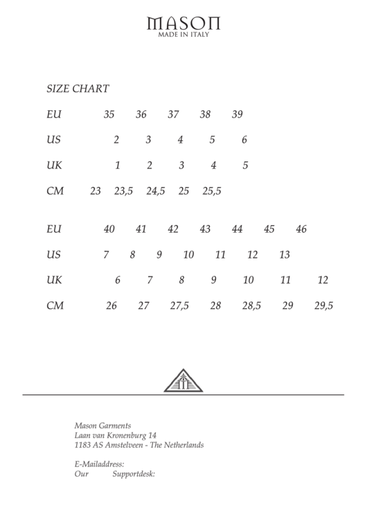 Mason Shoes Size Chart Printable pdf