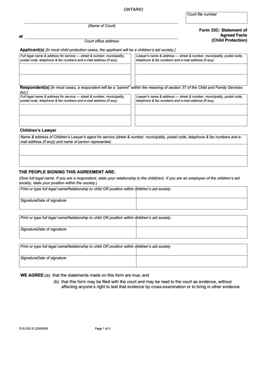 Fillable Statement Of Agreed Facts Printable pdf