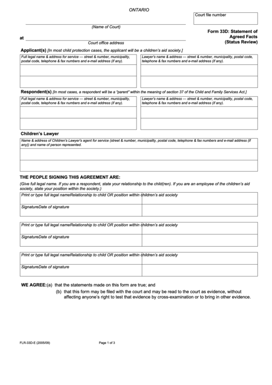 Fillable Statement Of Agreed Facts Printable pdf