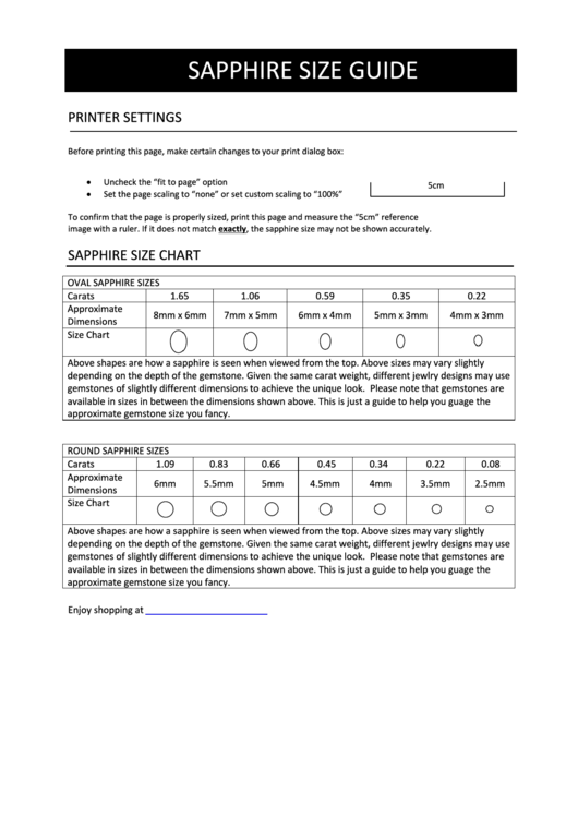 Sapphire Carat Size Guide Printable pdf
