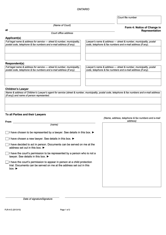 Fillable Notice Of Change In Representation Printable pdf