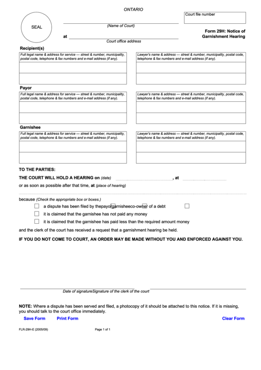 Fillable Notice Of Garnishment Hearing Printable pdf