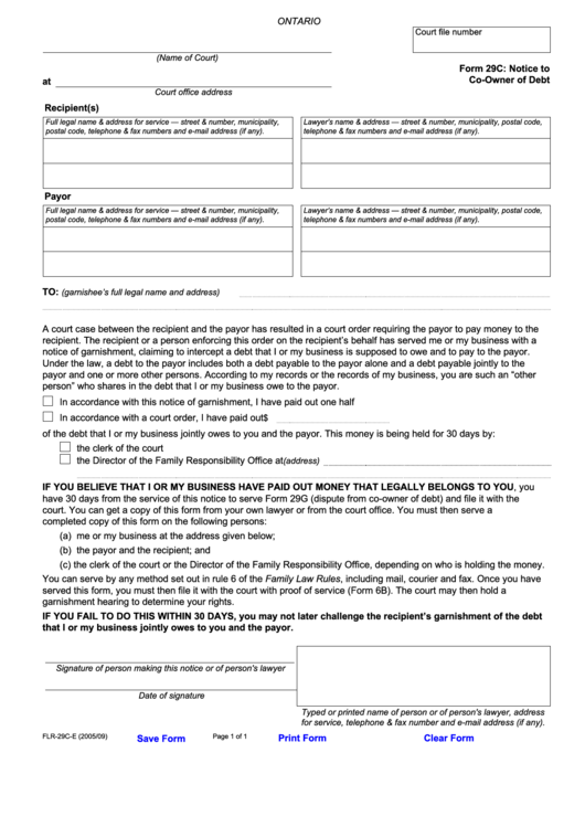 Fillable Notice To Co-Owner Of Debt Printable pdf