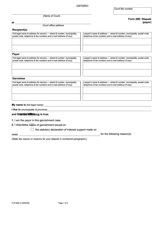 Fillable Form 29e - Dispute (Payor) Printable pdf