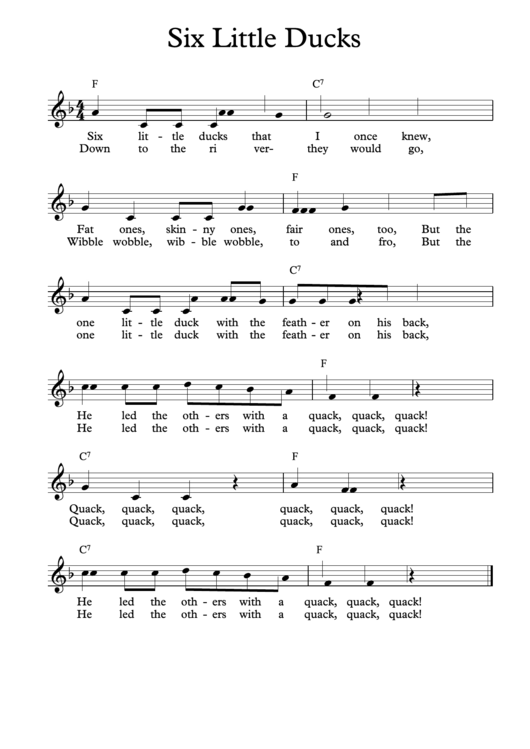 Six Little Ducks Piano Sheet Music Printable pdf