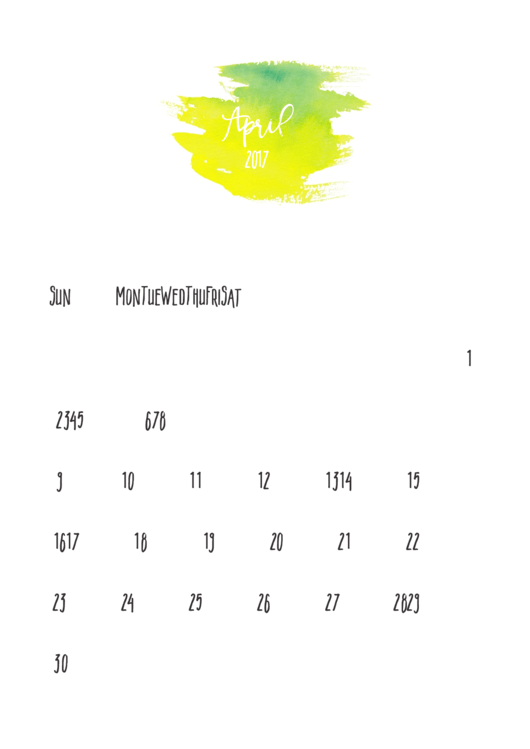 April 2017 Calendar Template Printable pdf
