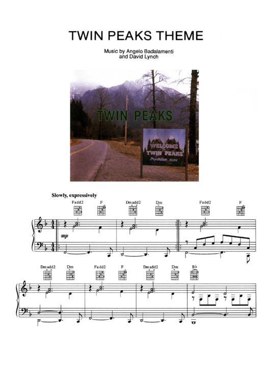 The Twin Peaks Theme By Angelo Badalamenti And David Lynch Printable pdf