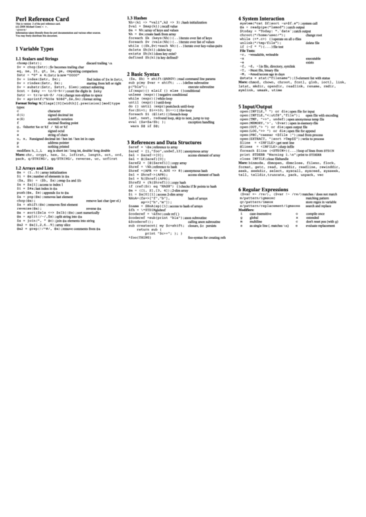 Perl Reference Card Printable pdf