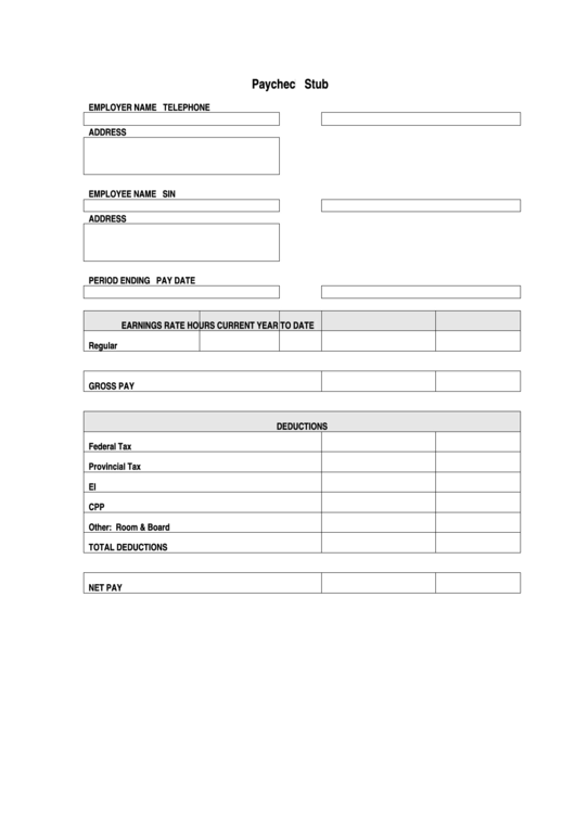 Fillable Employee Pay Stub Form Printable pdf