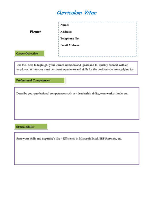 Curriculum Vitae Template Printable pdf