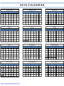 2016 Yearly Calendar Template - Black And Blue, Portrait, Weeks Start With Monday