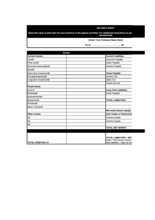 Company Balance Sheet Printable pdf