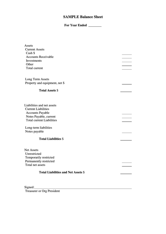 Sample Balance Sheet Template Printable pdf