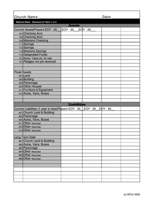 Church Balance Sheet Printable pdf