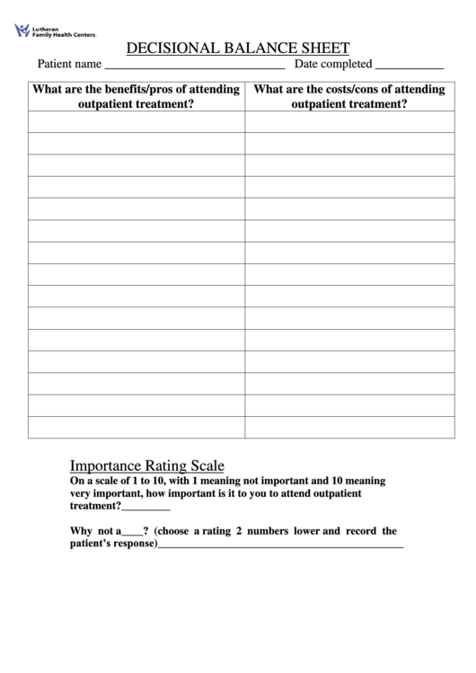Patient Decisional Balance Sheet Printable pdf