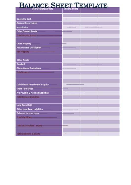 Balance Sheet Template - Purple Printable pdf