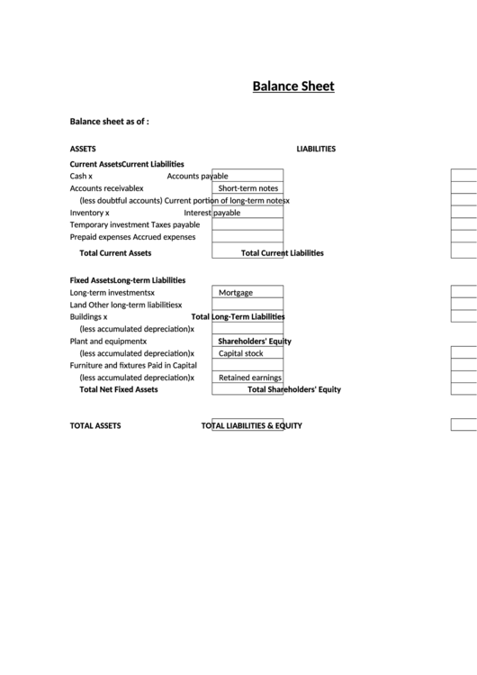 Balance Sheet Template Printable pdf