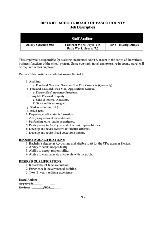 Staff Auditor Job Description Printable pdf