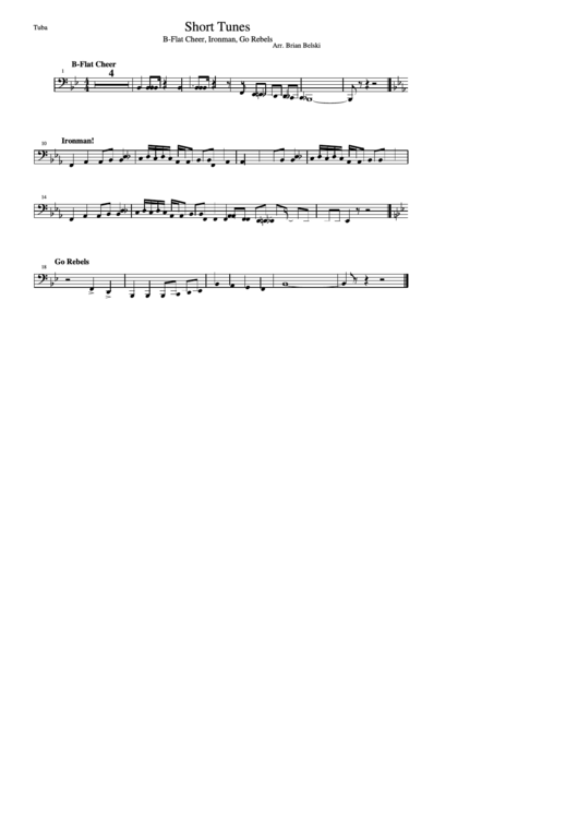 Short Tunes (Tuba) B-Flat Cheer, Ironman, Go Rebels Printable pdf