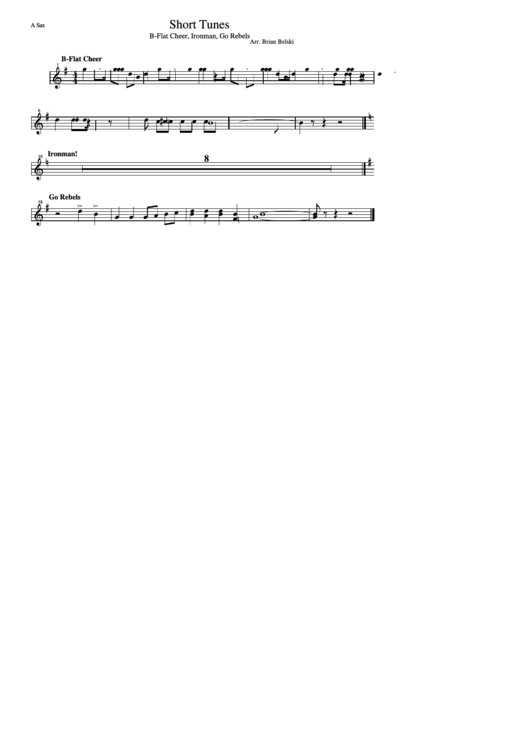 Short Tunes (A Sax) B-Flat Cheer, Ironman, Go Rebels Printable pdf