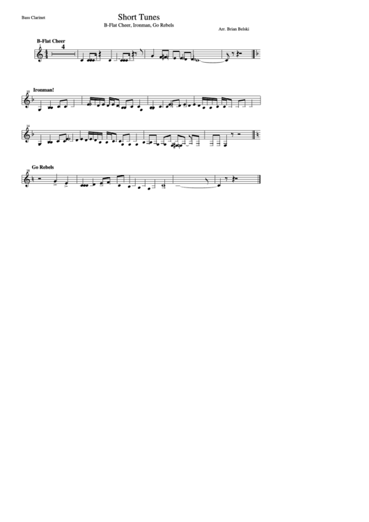 Short Tunes (Bass Clarinet) B-Flat Cheer, Ironman, Go Rebels Printable pdf