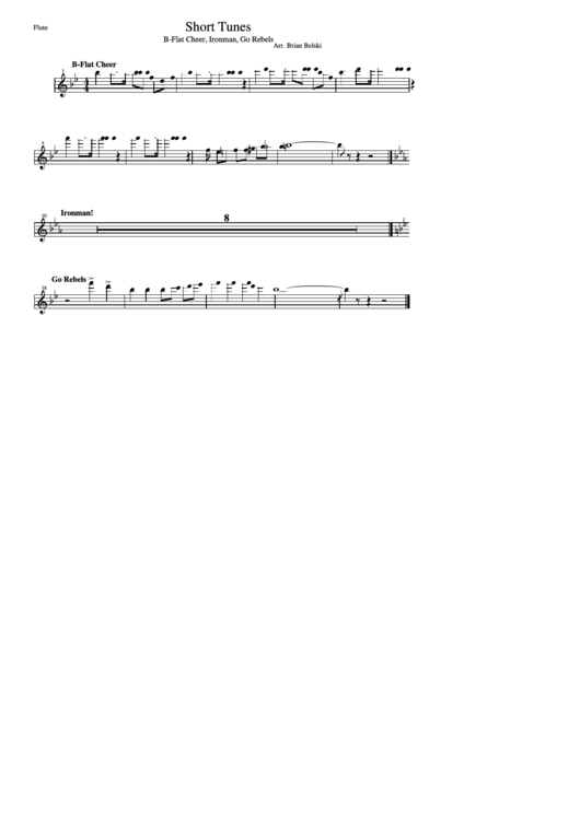 Short Tunes (Flute) B-Flat Cheer, Ironman, Go Rebels Printable pdf