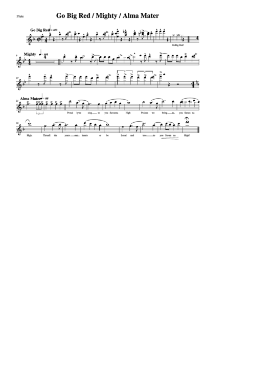 Flute Go Big Red / Mighty / Alma Mater Printable pdf