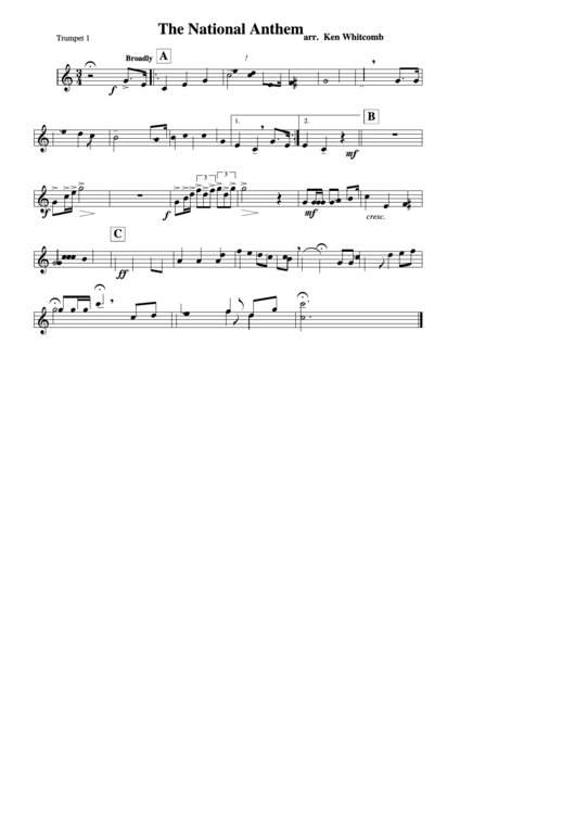 Trumpet 1 The National Anthem Printable pdf