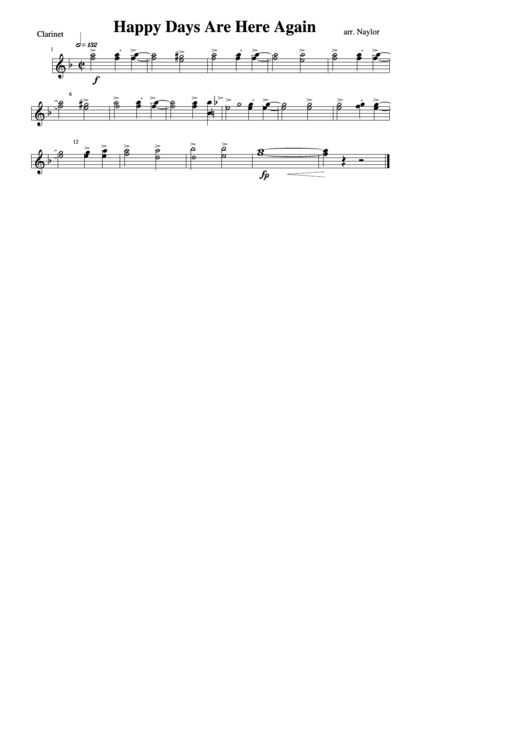 Clarinet Happy Days Are Here Again Printable pdf