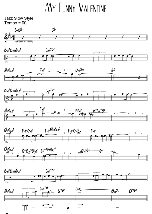 My Funny Valentine Sheet Music (Trumpet, Jazz Slow Style) Printable pdf