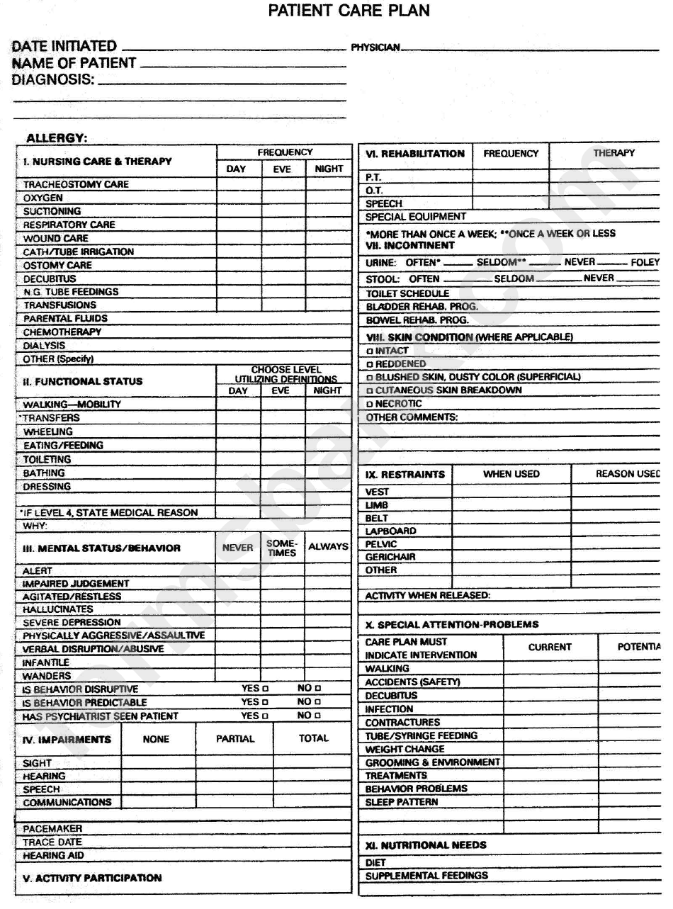 2021 Plan Of Care Template Fillable Printable Pdf