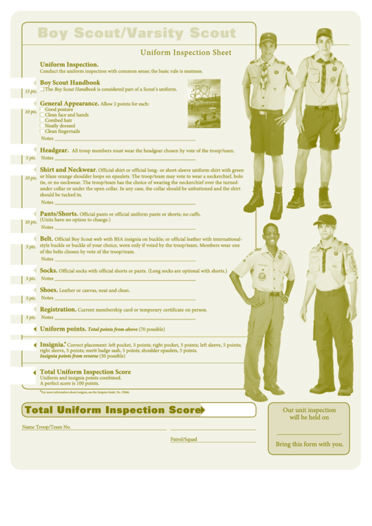 Boy Scout Uniform Inspection Sheet Printable pdf