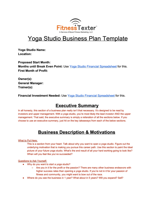 Yoga Studio Business Plan Template Printable pdf