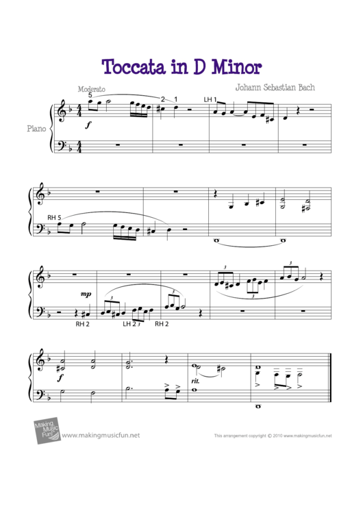 Toccata In D Minor J S Bach Printable pdf