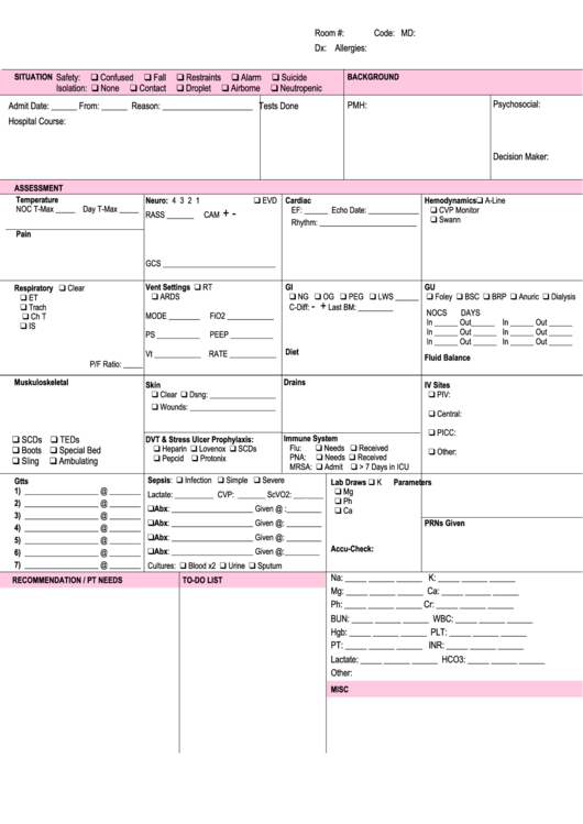 Nurse Brain Sheet Icu